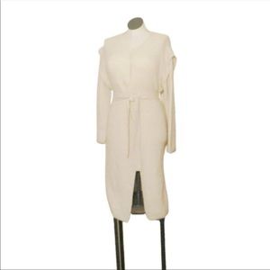 Express Long Belted Ivory Ribbed Cardigan Sz M